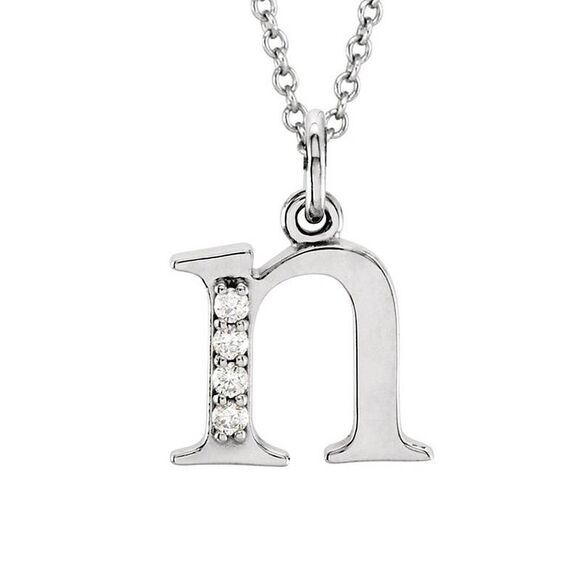 The Abbey 14k White Gold Diamond Lower Case Initial 'n' Necklace 16 In